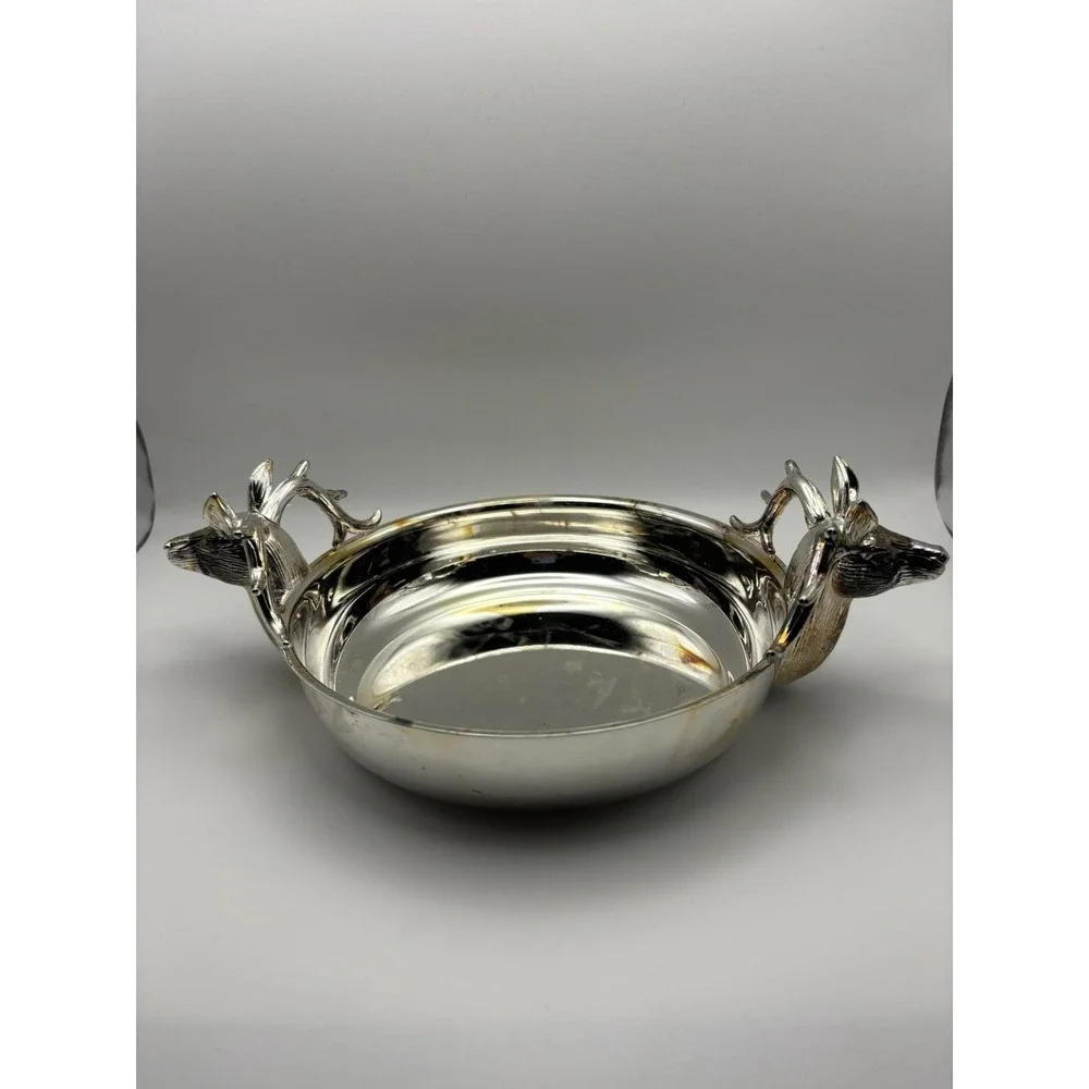 Vintage Elegance In Silver Stag Deer Head Silver Plate Bowl‎ with Box